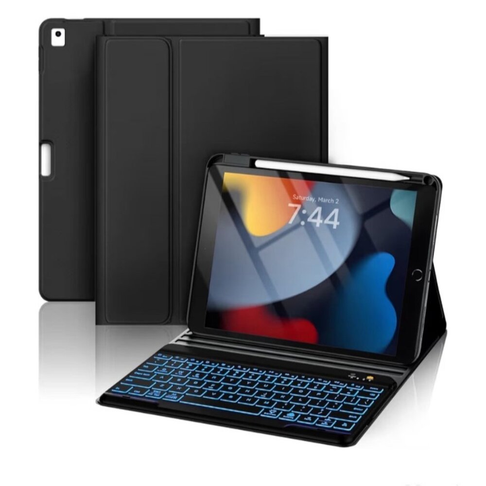 Oyeeice Ipad 10.2" Case With Backlit Wireless Keyboard & Pencil Holder For Ipad